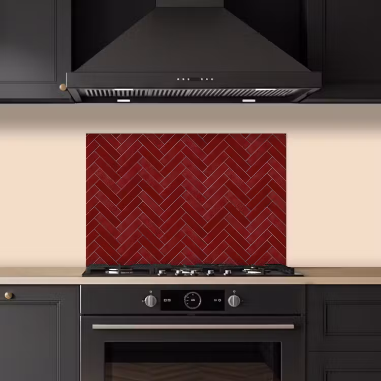 Spatscherm keuken - Visgraat - Wandtegel - Bordeaux - Rood — 2