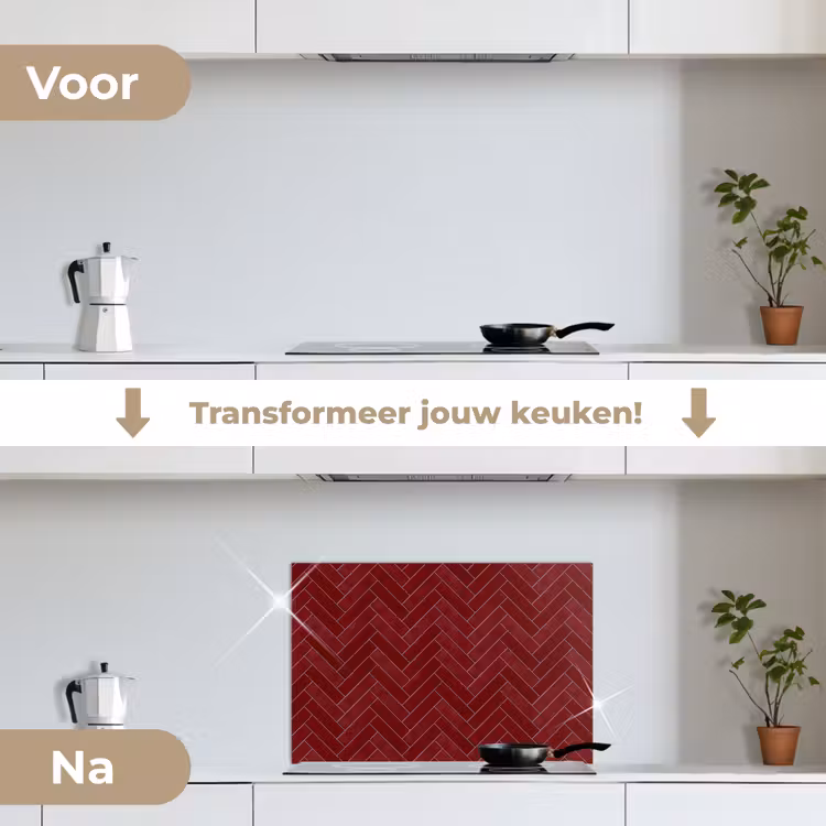 Spatscherm keuken - Visgraat - Wandtegel - Bordeaux - Rood — 3