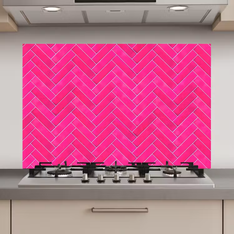 Spatscherm keuken - Visgraat - Wandtegel - Fuchsia - Roze — 1