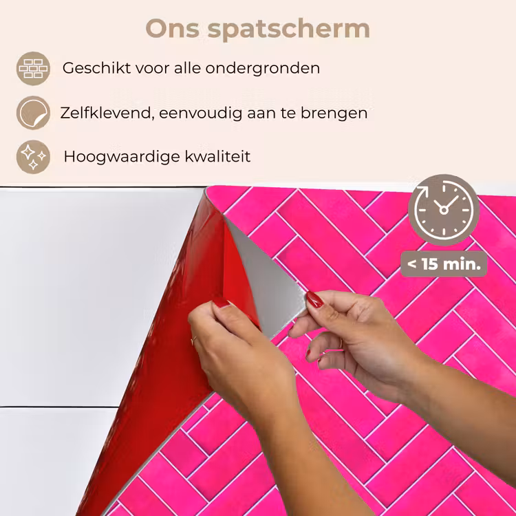 Spatscherm keuken - Visgraat - Wandtegel - Fuchsia - Roze — 4