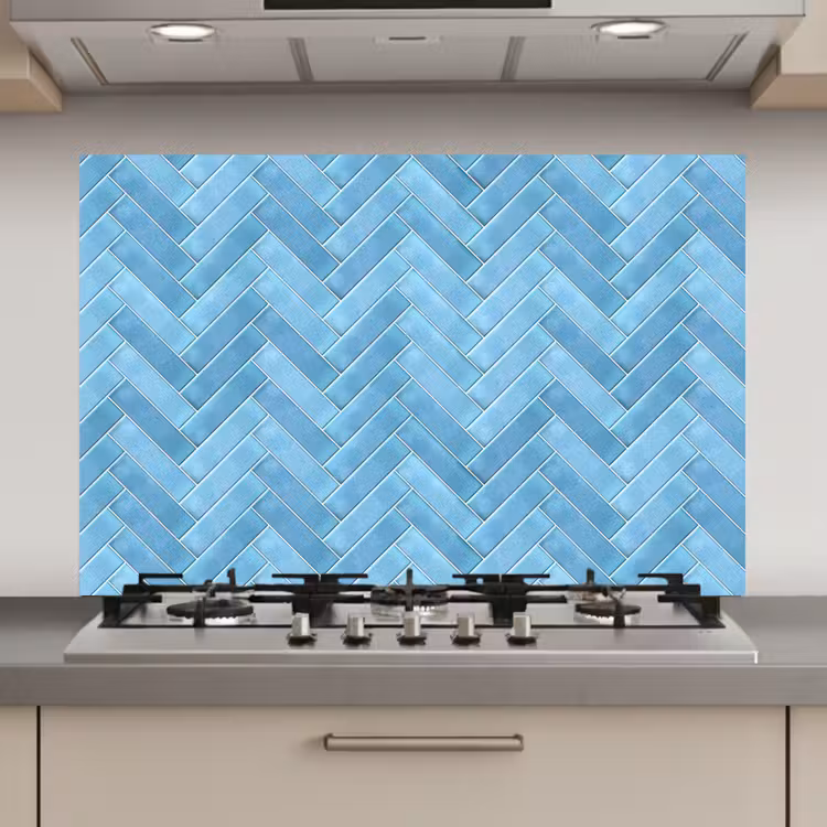 Spatscherm keuken - Visgraat - Wandtegel - Lichtblauw — 1