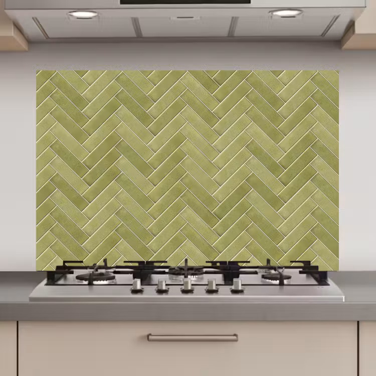 Spatscherm keuken - Visgraat - Wandtegel - Olijfgroen — 1