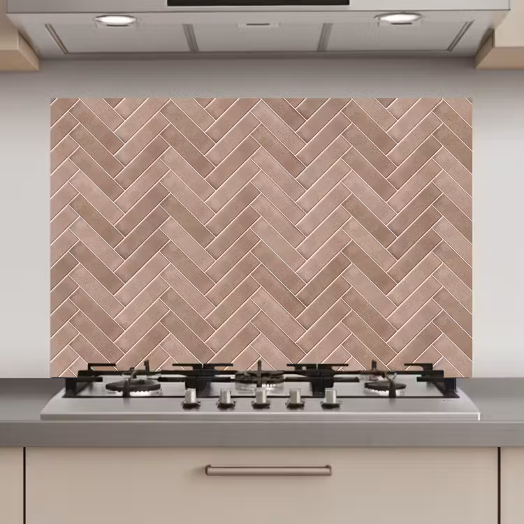 Spatscherm keuken - Visgraat - Wandtegel - Oudroze - Terracotta — 1