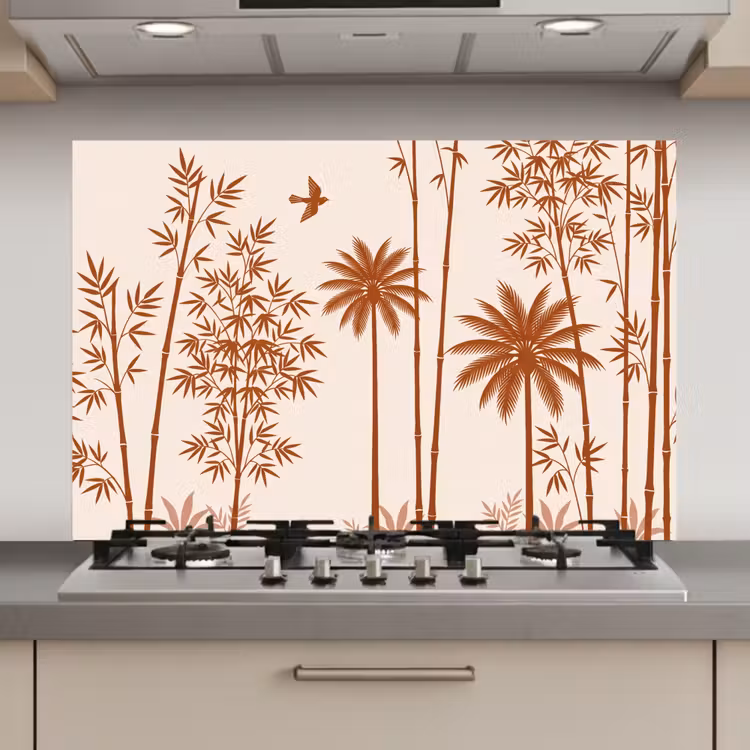 Spatscherm keuken - Vogel - Boom - Tropisch - Minimalistisch - Bruin — 1