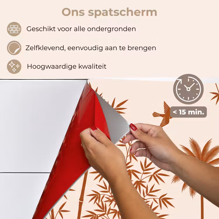 Spatscherm keuken - Vogel - Boom - Tropisch - Minimalistisch - Bruin — 4