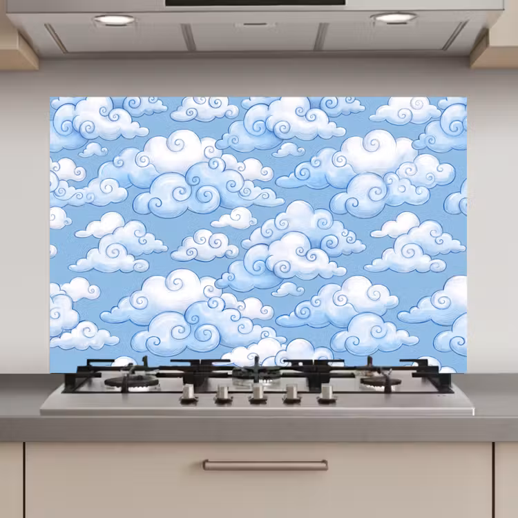 Spatscherm keuken - Wolken - Patroon - Hemel - Illustratie - Wit — 1