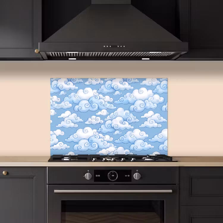 Spatscherm keuken - Wolken - Patroon - Hemel - Illustratie - Wit — 2