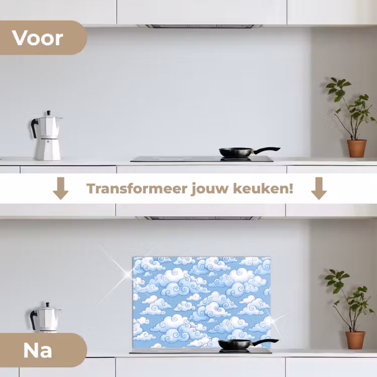 Spatscherm keuken - Wolken - Patroon - Hemel - Illustratie - Wit — 3