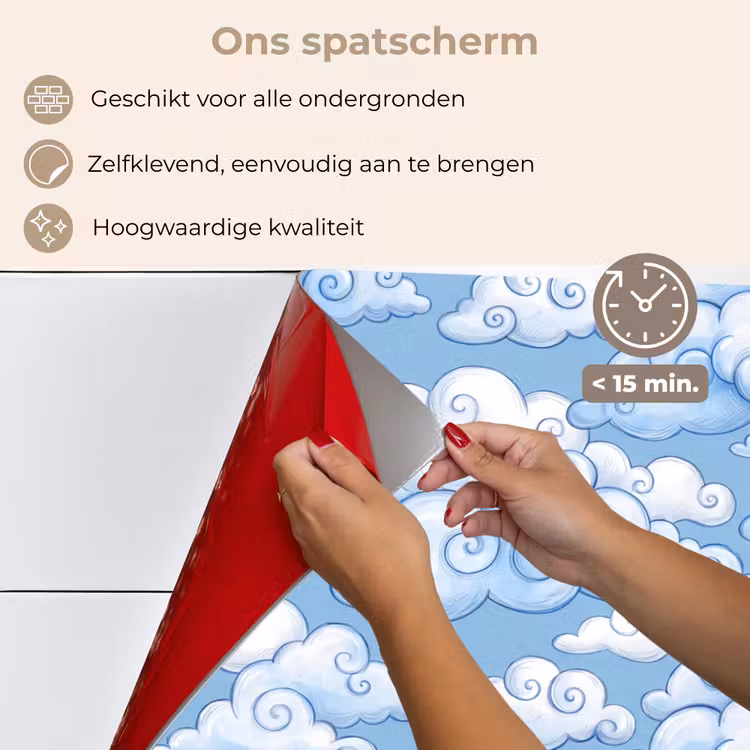 Spatscherm keuken - Wolken - Patroon - Hemel - Illustratie - Wit — 4