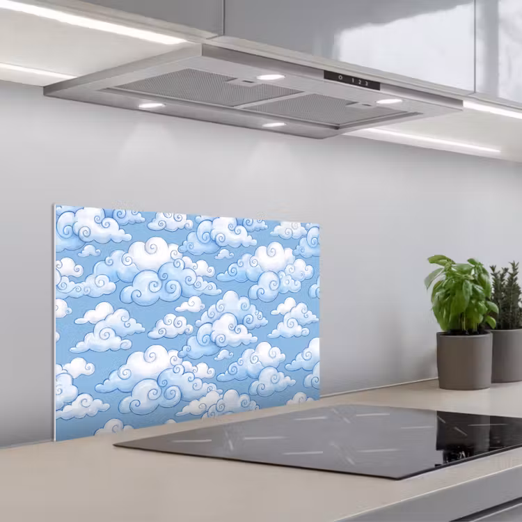 Spatscherm keuken - Wolken - Patroon - Hemel - Illustratie - Wit — 5