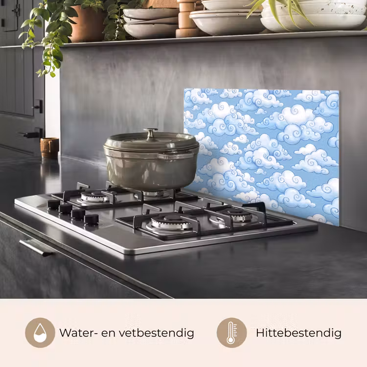 Spatscherm keuken - Wolken - Patroon - Hemel - Illustratie - Wit — 7