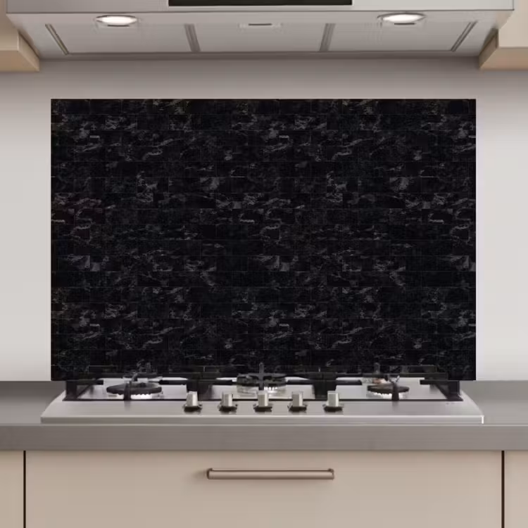 Spatscherm keuken - Tegels - Patroon - Marmer - Zwart — 1