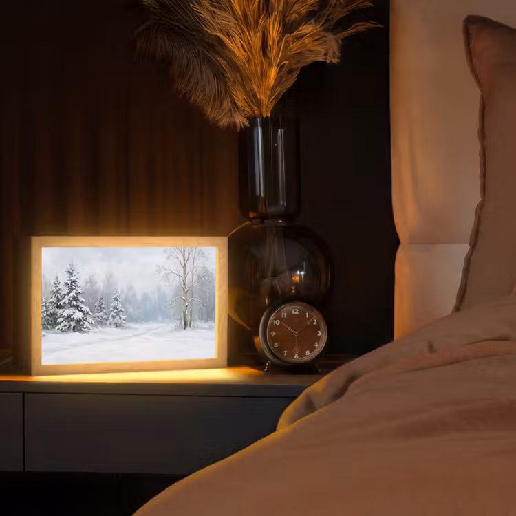 Tafellamp - Bospad - Dennen - Sneeuw - Winter - Rustgevend — 2