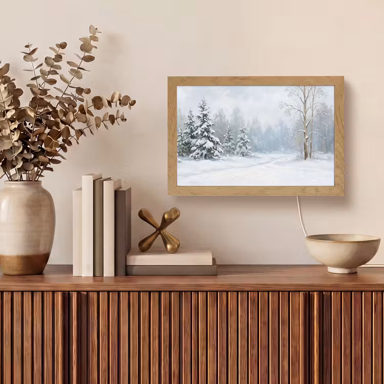 Tafellamp - Bospad - Dennen - Sneeuw - Winter - Rustgevend — 3