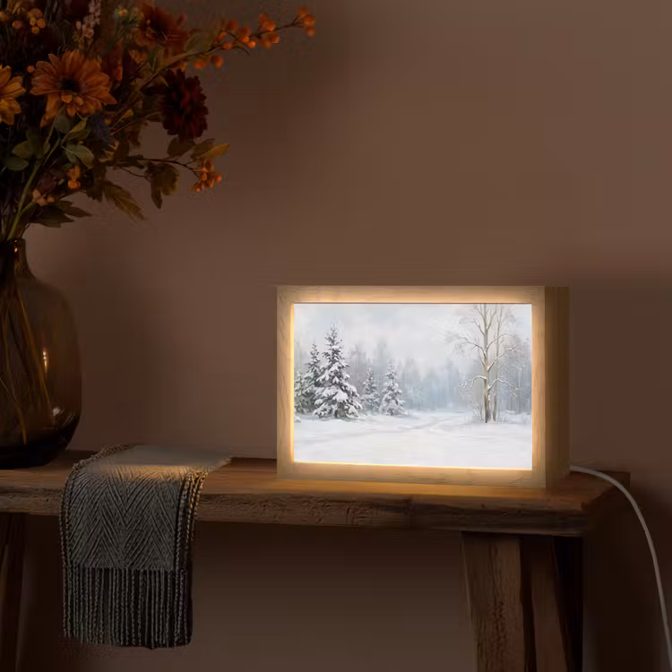 Tafellamp - Bospad - Dennen - Sneeuw - Winter - Rustgevend — 4