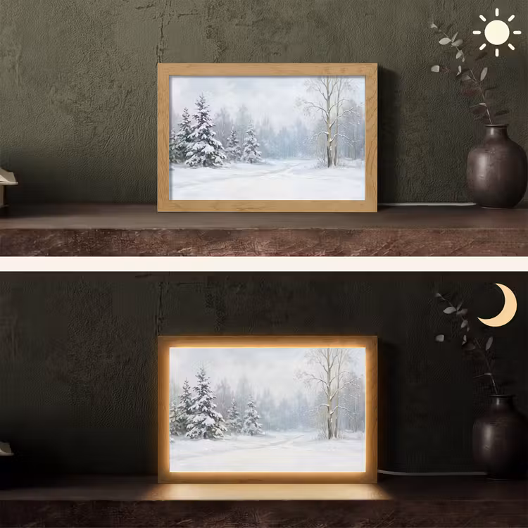 Tafellamp - Bospad - Dennen - Sneeuw - Winter - Rustgevend — 5