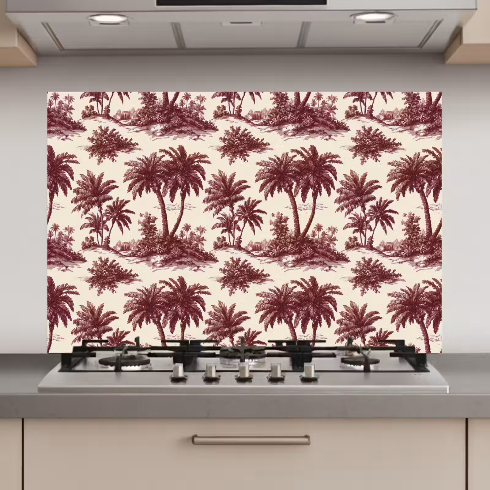 Spatscherm keuken - Tropisch - Geometrisch - Bordeauxrood — 1