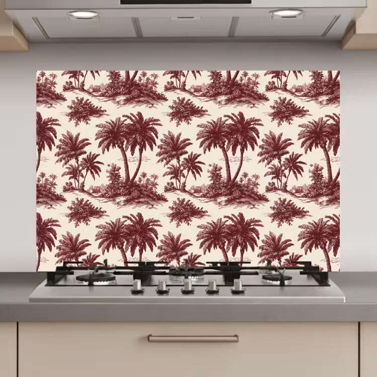 Spatscherm keuken - Tropisch - Geometrisch - Bordeauxrood — 1