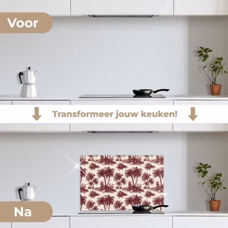 Spatscherm keuken - Tropisch - Geometrisch - Bordeauxrood — 3