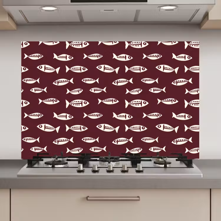 Spatscherm keuken - Vissen - Grafisch - Patroon - Donker — 1