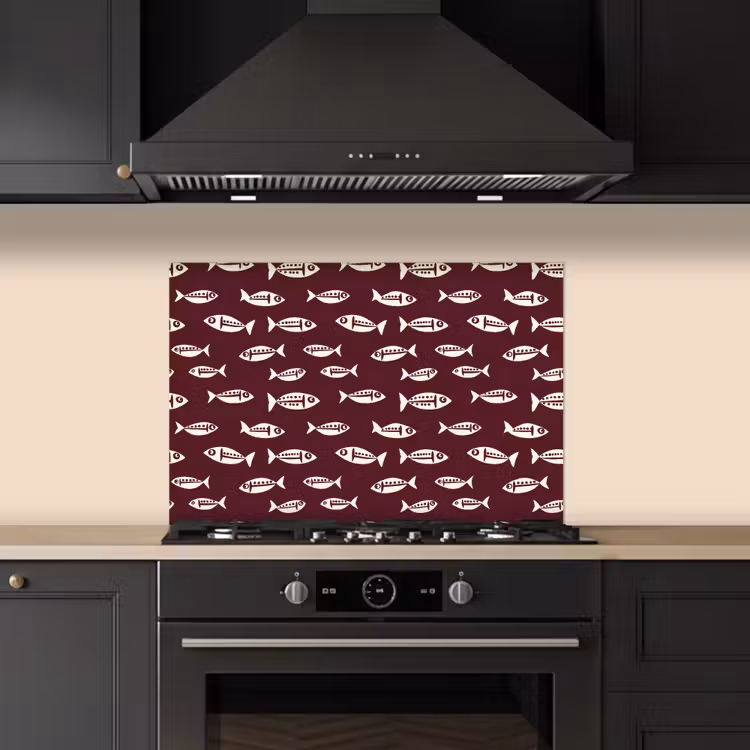 Spatscherm keuken - Vissen - Grafisch - Patroon - Donker — 2