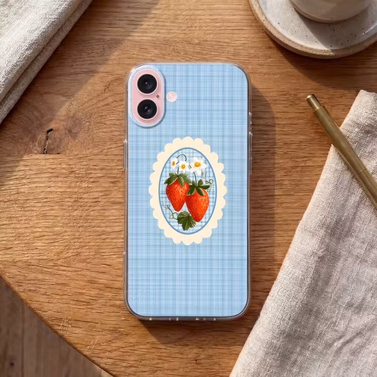 Telefoonhoesje - Aardbeien - Lijst - Rood - Geruit — 2