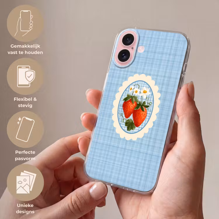 Telefoonhoesje - Aardbeien - Lijst - Rood - Geruit — 4