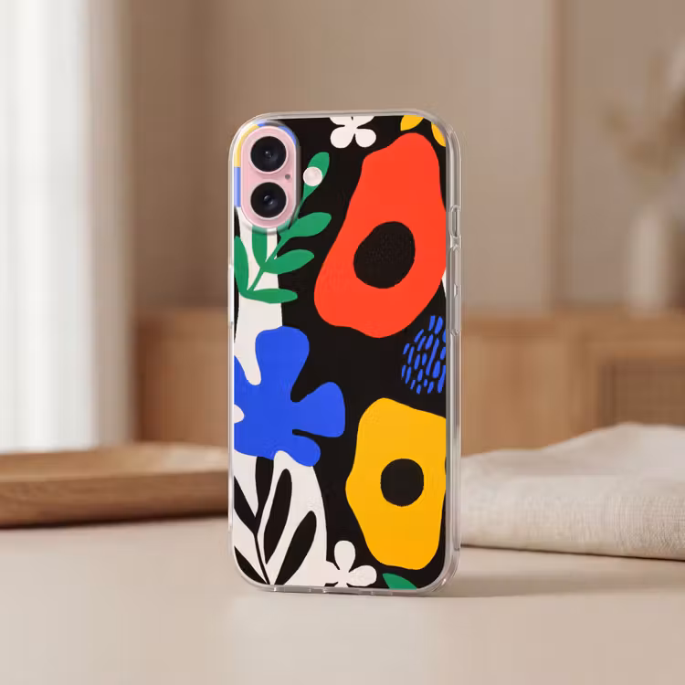 Telefoonhoesje - Bloemen - Bladeren - Abstract - Zwart — 3