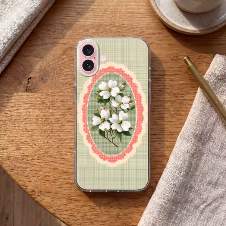 Telefoonhoesje - Bloemen - Illustratie - Geruit - Groen — 2
