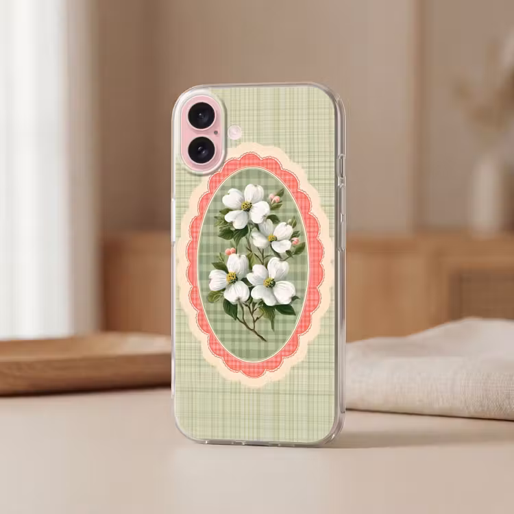 Telefoonhoesje - Bloemen - Illustratie - Geruit - Groen — 3