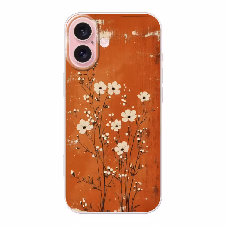 Telefoonhoesje - Bloemen - Wit - Subtiel - Roestkleur — 1