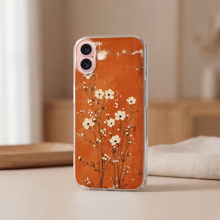 Telefoonhoesje - Bloemen - Wit - Subtiel - Roestkleur — 3