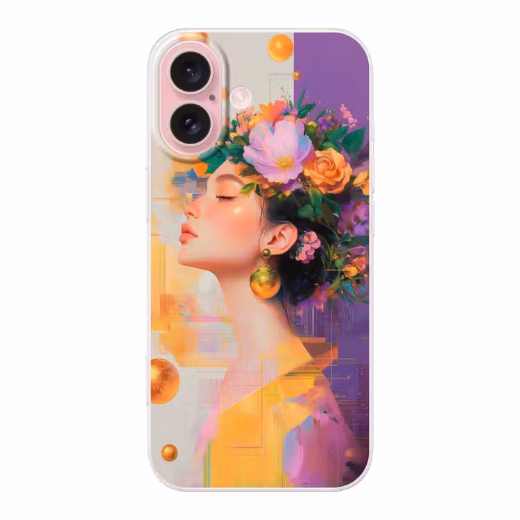 Telefoonhoesje - Abstract - Vrouw - Bloemenkroon - Goud — 1