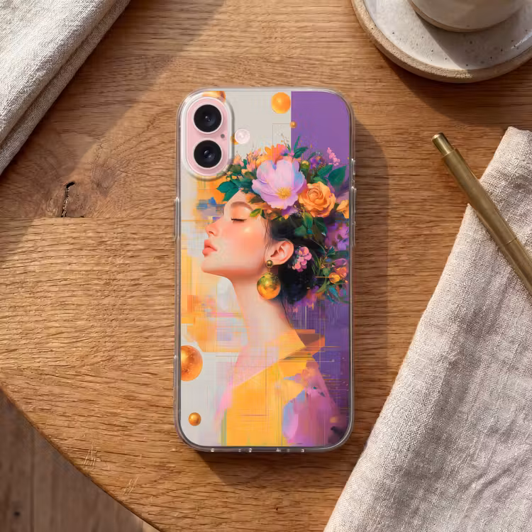 Telefoonhoesje - Abstract - Vrouw - Bloemenkroon - Goud — 2