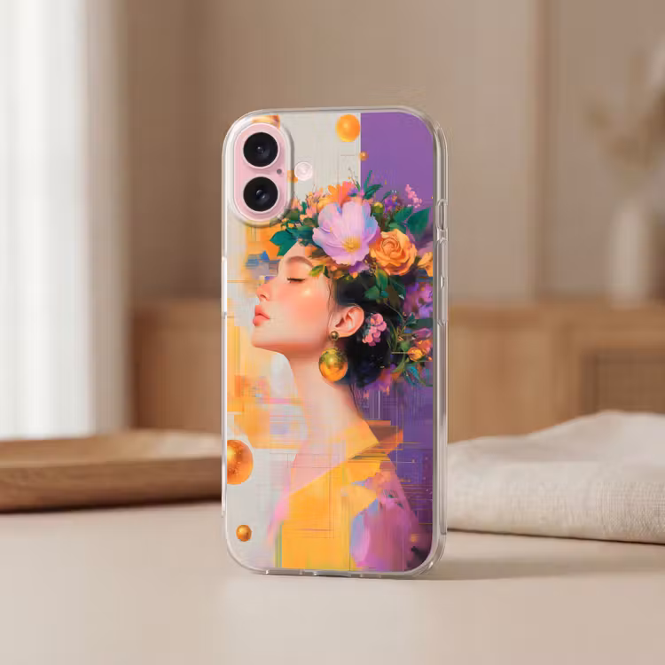 Telefoonhoesje - Abstract - Vrouw - Bloemenkroon - Goud — 3