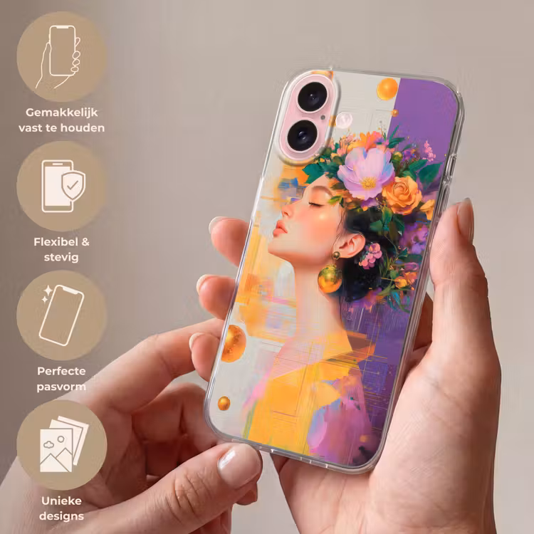 Telefoonhoesje - Abstract - Vrouw - Bloemenkroon - Goud — 4