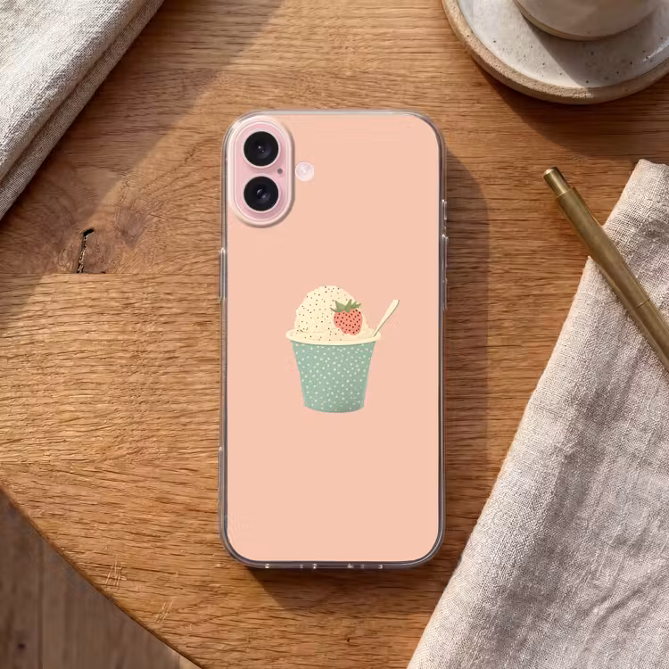 Telefoonhoesje - Bakje - Ijs - Aardbei - Roze — 2