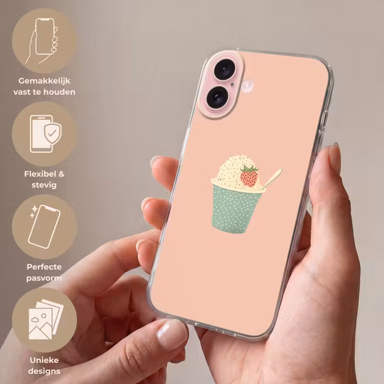 Telefoonhoesje - Bakje - Ijs - Aardbei - Roze — 4