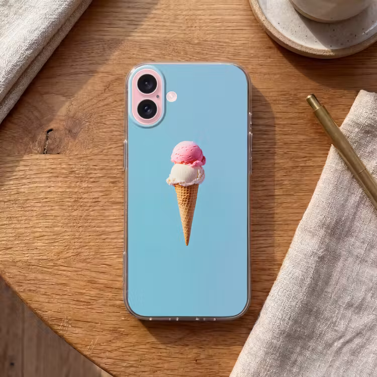 Telefoonhoesje - Bolletjes - Schepijs - Hoorntje - Blauw — 2