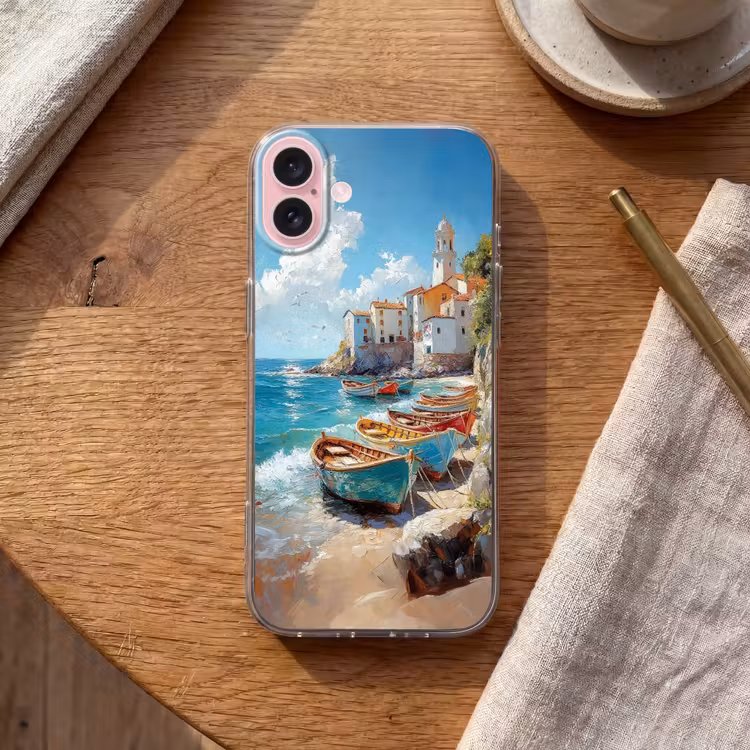 Telefoonhoesje - Boten - Rotsen - Zee - Zon — 2