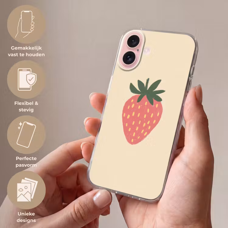 Telefoonhoesje - Aardbei - Minimalistisch - Rood - Fruit — 4