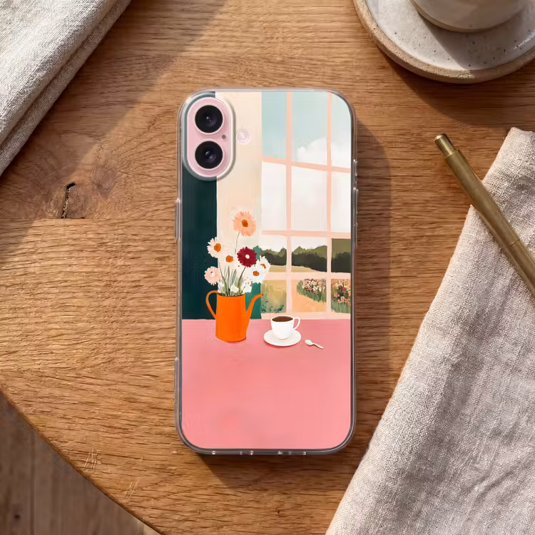 Telefoonhoesje - Bloemen - Koffie - Raam — 2