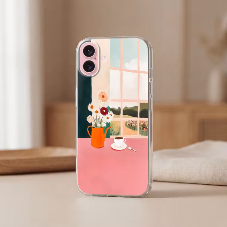 Telefoonhoesje - Bloemen - Koffie - Raam — 3