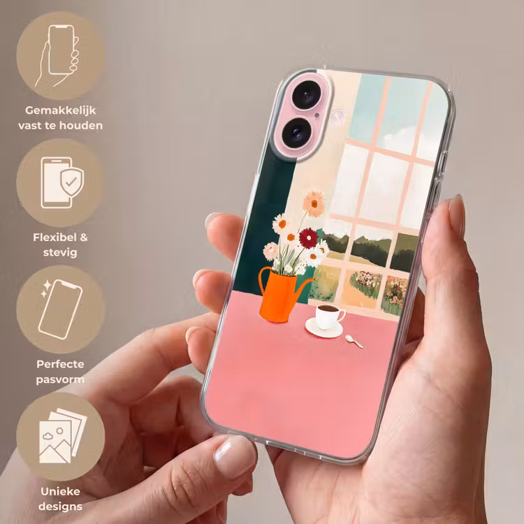 Telefoonhoesje - Bloemen - Koffie - Raam — 4