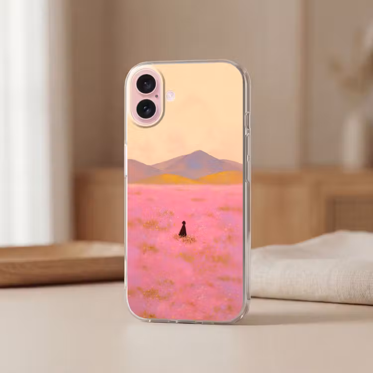 Telefoonhoesje - Bloemenweide - Heuvels - Silhouet - Roze — 3