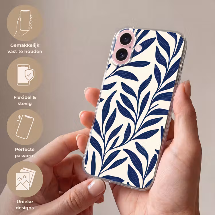 Telefoonhoesje - Bladeren - Klimop - Donkerblauw — 4