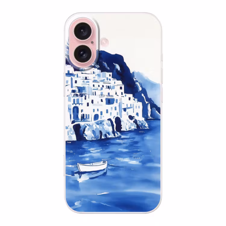 Telefoonhoesje - Dorp - Rotswand - Roeiboot - Water — 1
