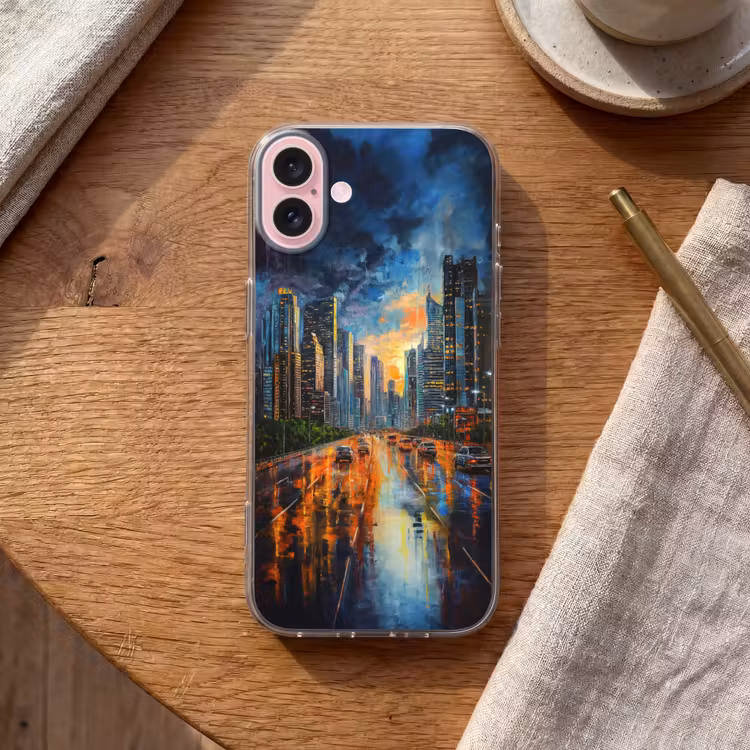 Telefoonhoesje - Auto - Skyline - Zon - Blauw — 2