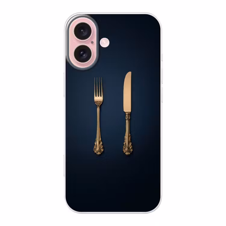 Telefoonhoesje - Bestek - Donkerblauw - Goud — 1