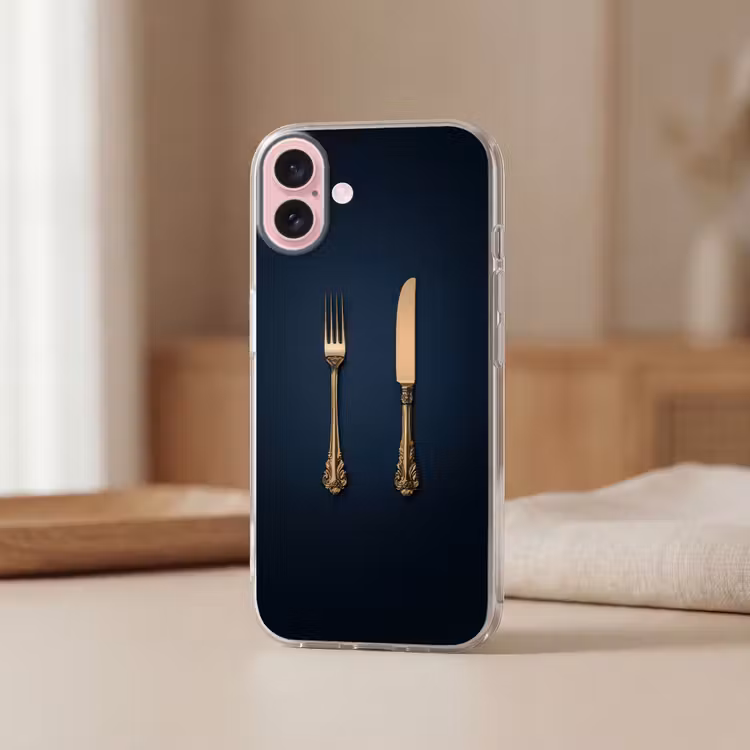 Telefoonhoesje - Bestek - Donkerblauw - Goud — 3